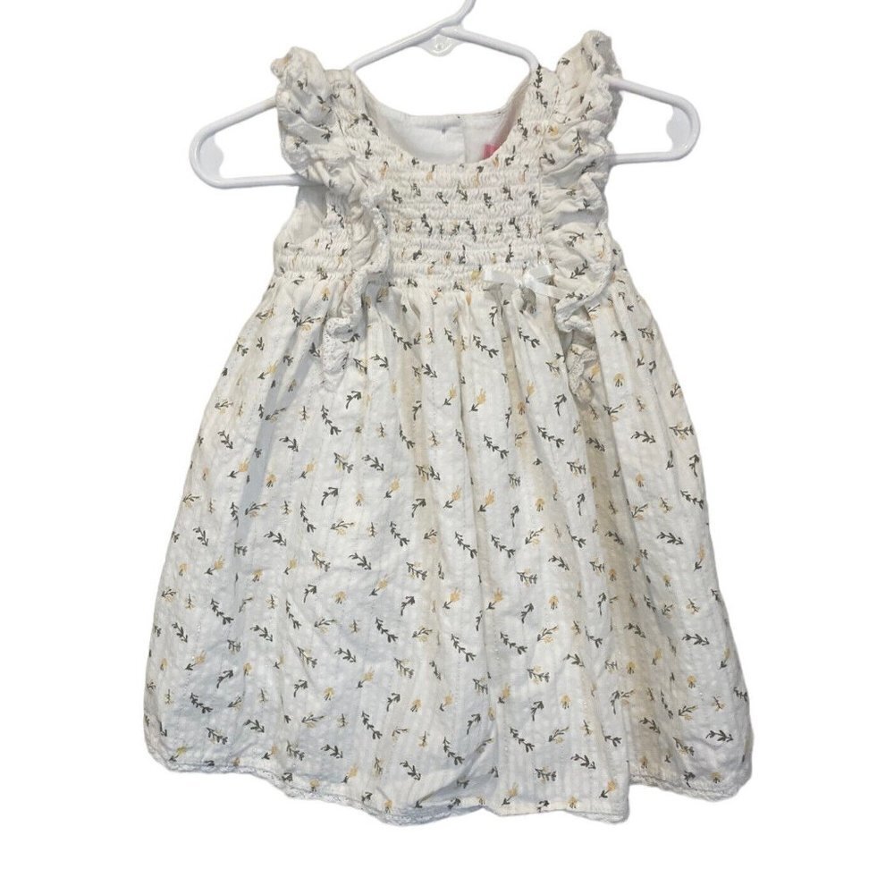 Isaac Mizrahi dress toddler girl 12m Smocked Yellow Flowers Floral Summer